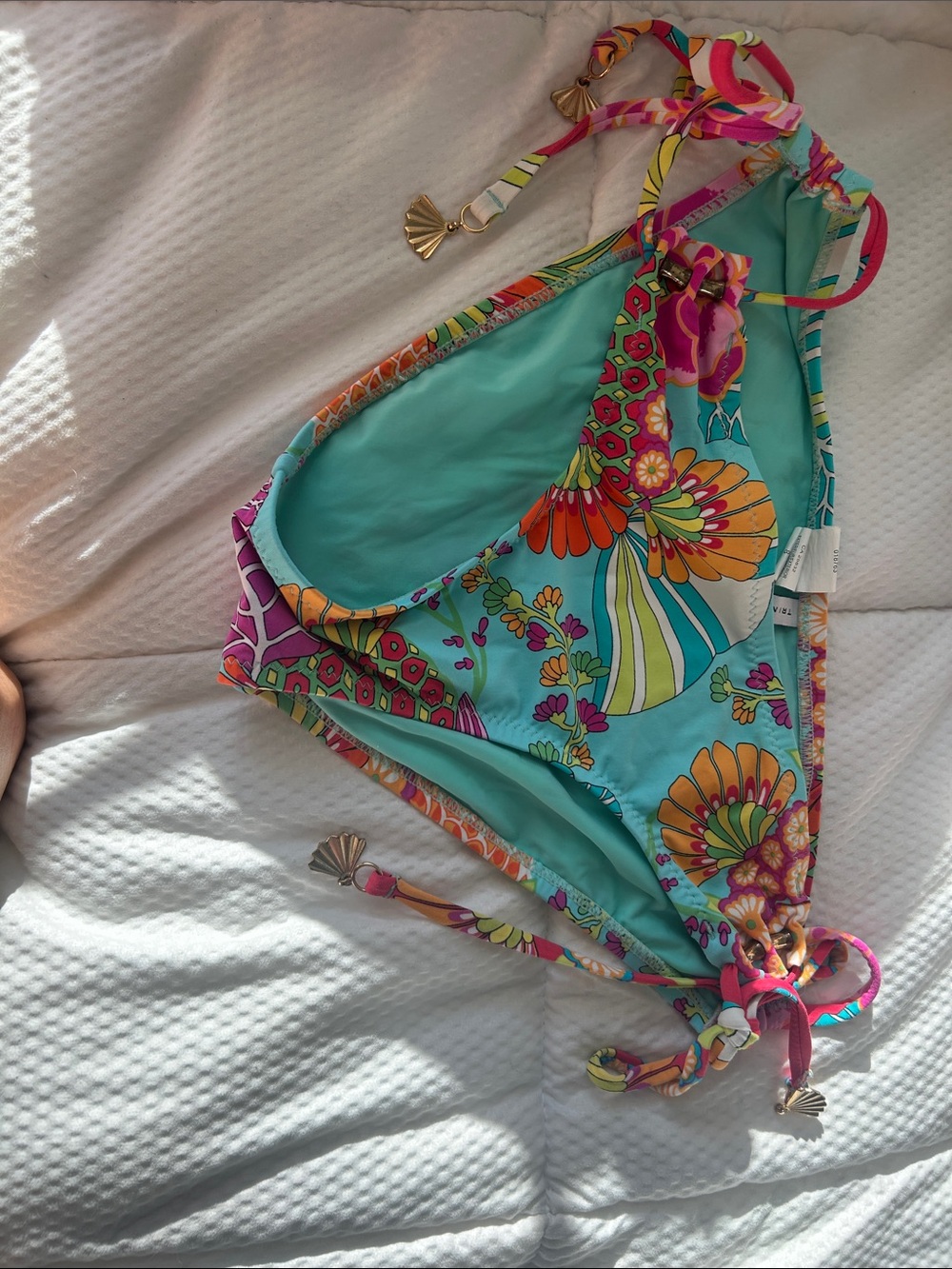 Trina Turk Turquoise Floral Halter Tankini Top with Orange and Pink Accents - Picture 2 of 8